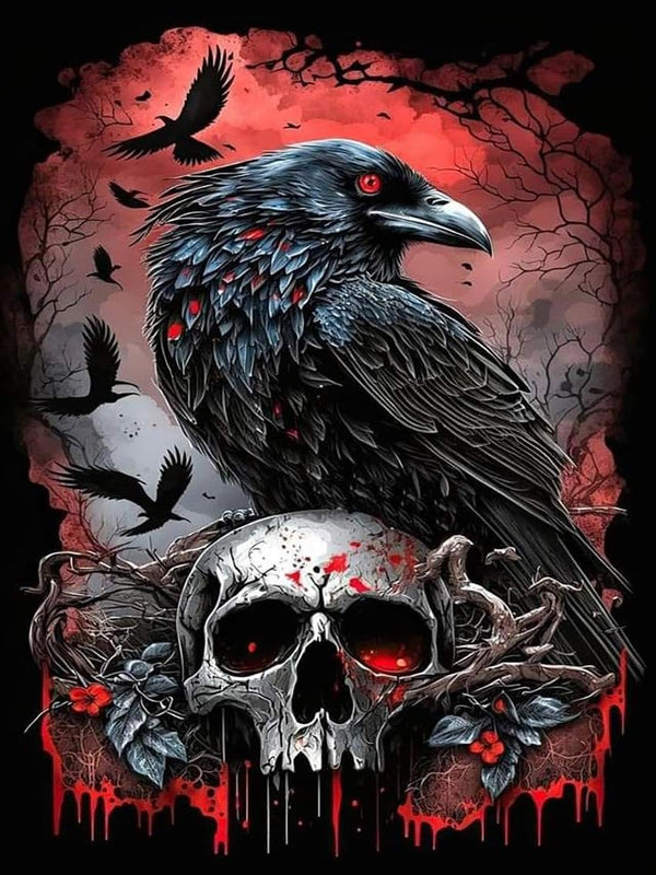 Black Raven Perched on A Skull Poe Inspired AI Enhanced Versatile Digital Design Instant Download Background Fairycore Cottagecore DIY Craft
