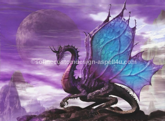 Blue Dragon Full Moonlit Purple Sky at Night AI Created One of a Kind Digital Download Canvas Poster Wall Art DIY Printable DIY Craft Supply