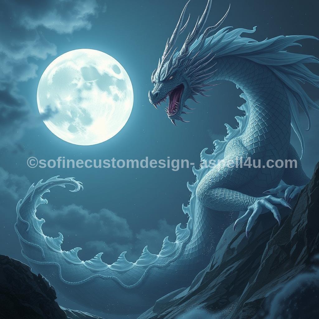 Blue Dragon on a Full Moon AI Created One of a Kind Digital Download Canvas Poster Wall Art Print DIY Printable Gift Make Your Own Crafts