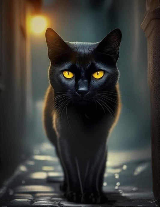 Bombay Black Cat Walk - Black Cat Night In Alley - AI Enhanced Versatile Digital Designed Instant Download Fairycore, Cottagecore, DIY Craft