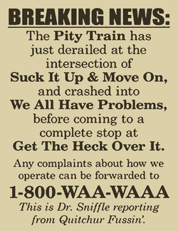 Breaking News Pity Train Sign – Funny DIY Printable Wall Art SVG PNG – Instant Download for Office Decor, Cubicle Humor, or Classroom Laughs