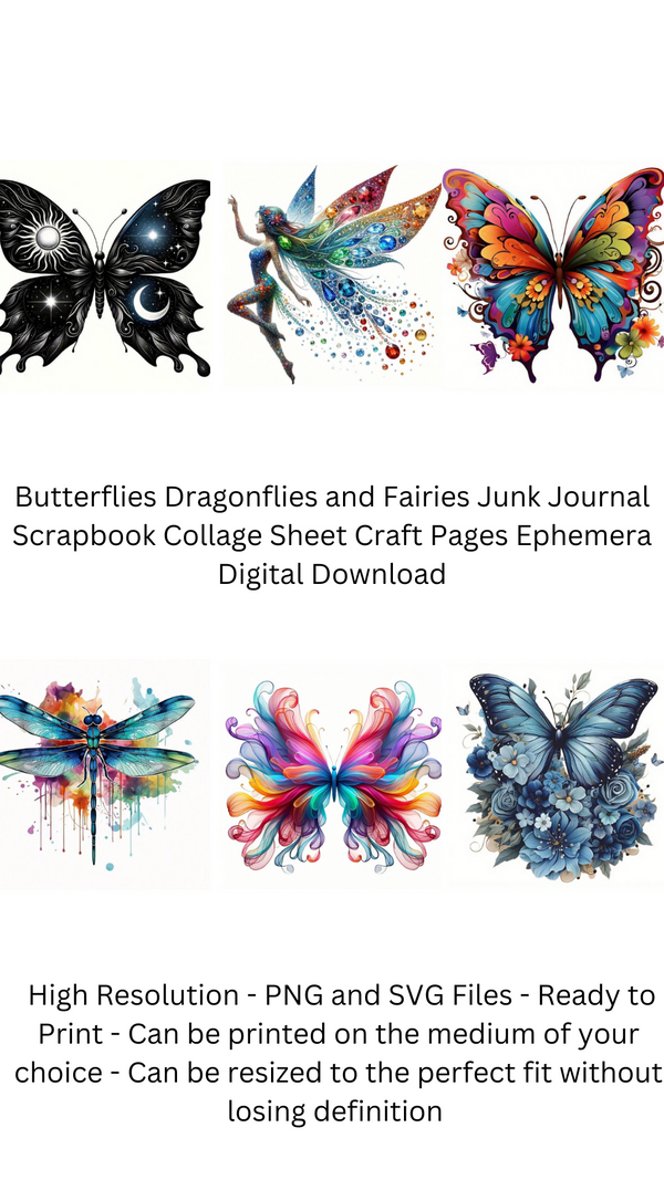 Butterflies Dragonflies and Fairies AI Created One of a Kind Digital Download Canvas Poster Wall Art Printable DIY Craft Supply Png and SVG