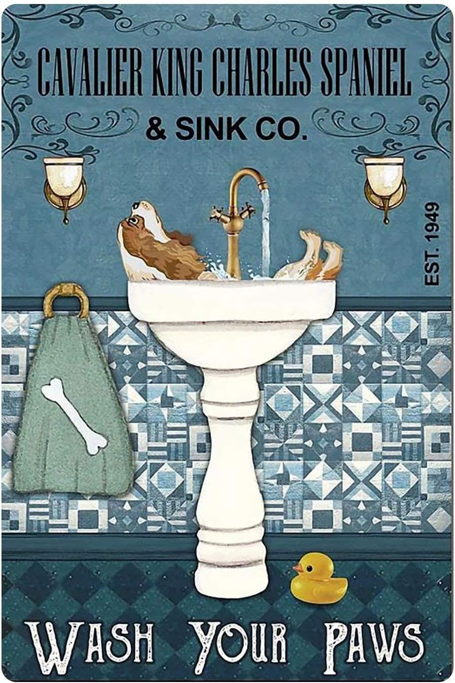 Cavalier King Charles Spaniel Retro Vintage Wash Your Paws Wall Art Dog Lover Print Digital Download