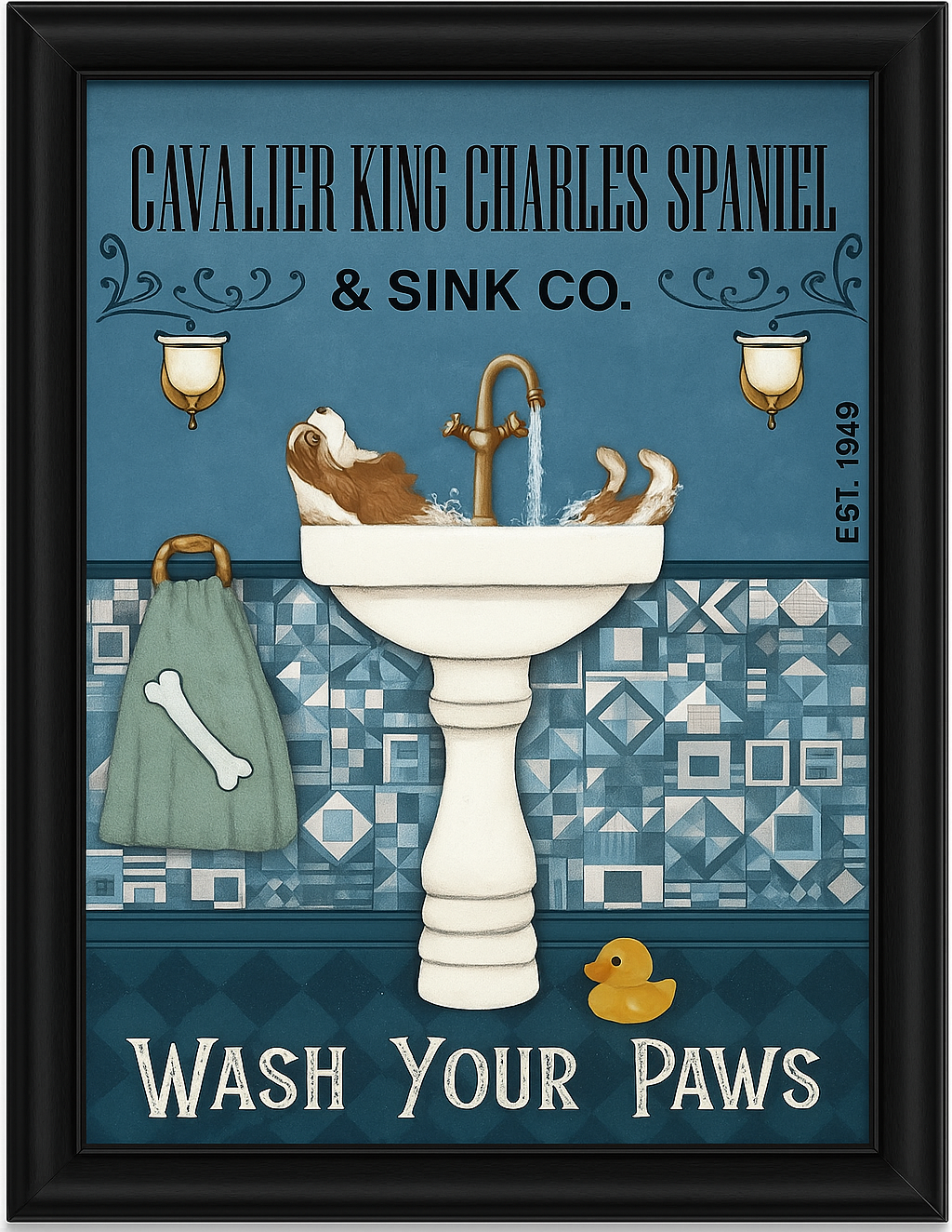 Cavalier King Charles Spaniel Retro Vintage Wash Your Paws Wall Art Dog Lover Print Digital Download