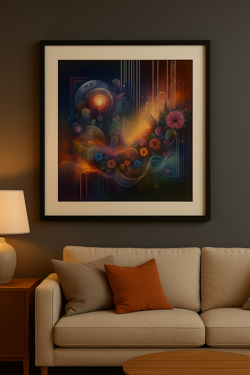 Abstract Floral Geometric Cosmos Art Set Digital Prints | Resizable High-Resolution Non-Pixelating Download | 4 Scalable Un-Framed Art Files