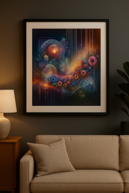 Abstract Floral Geometric Cosmos Art Set Digital Prints | Resizable High-Resolution Non-Pixelating Download | 4 Scalable Un-Framed Art Files