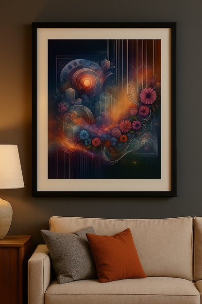 Abstract Floral Geometric Cosmos Art Set Digital Prints | Resizable High-Resolution Non-Pixelating Download | 4 Scalable Un-Framed Art Files