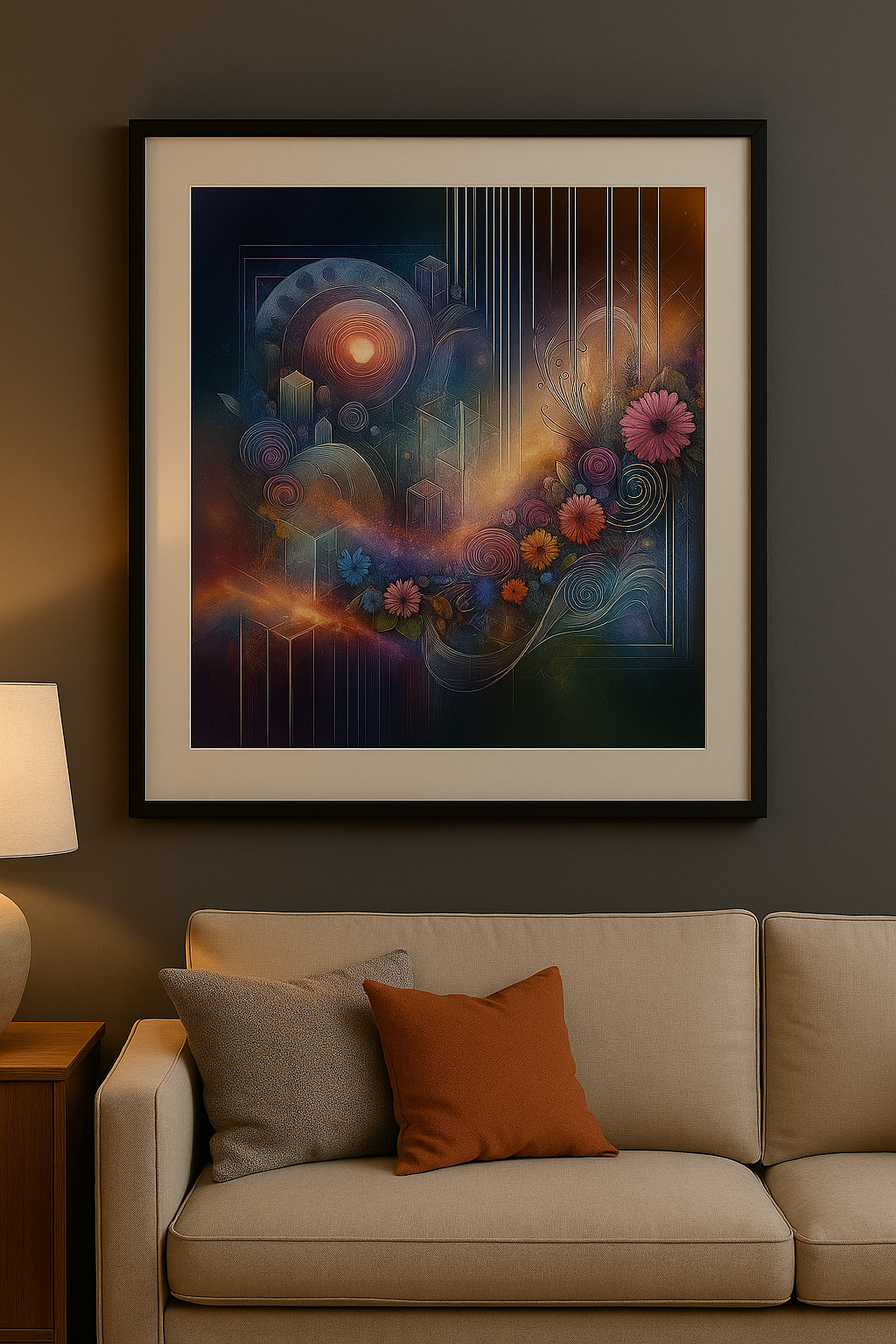 Abstract Floral Geometric Cosmos Art Set Digital Prints | Resizable High-Resolution Non-Pixelating Download | 4 Scalable Un-Framed Art Files