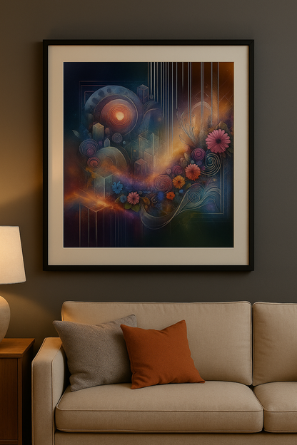 Abstract Floral Geometric Cosmos Art Set Digital Prints | Resizable High-Resolution Non-Pixelating Download | 4 Scalable Un-Framed Art Files