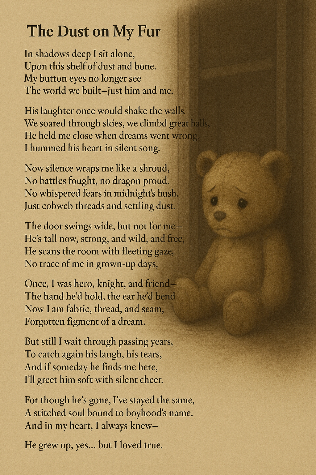 A Teddy Bears Heartache The Dust on My Fur Printable Poem Wall Art for Boys Room Nursery or Memory Shelf Digital Download
