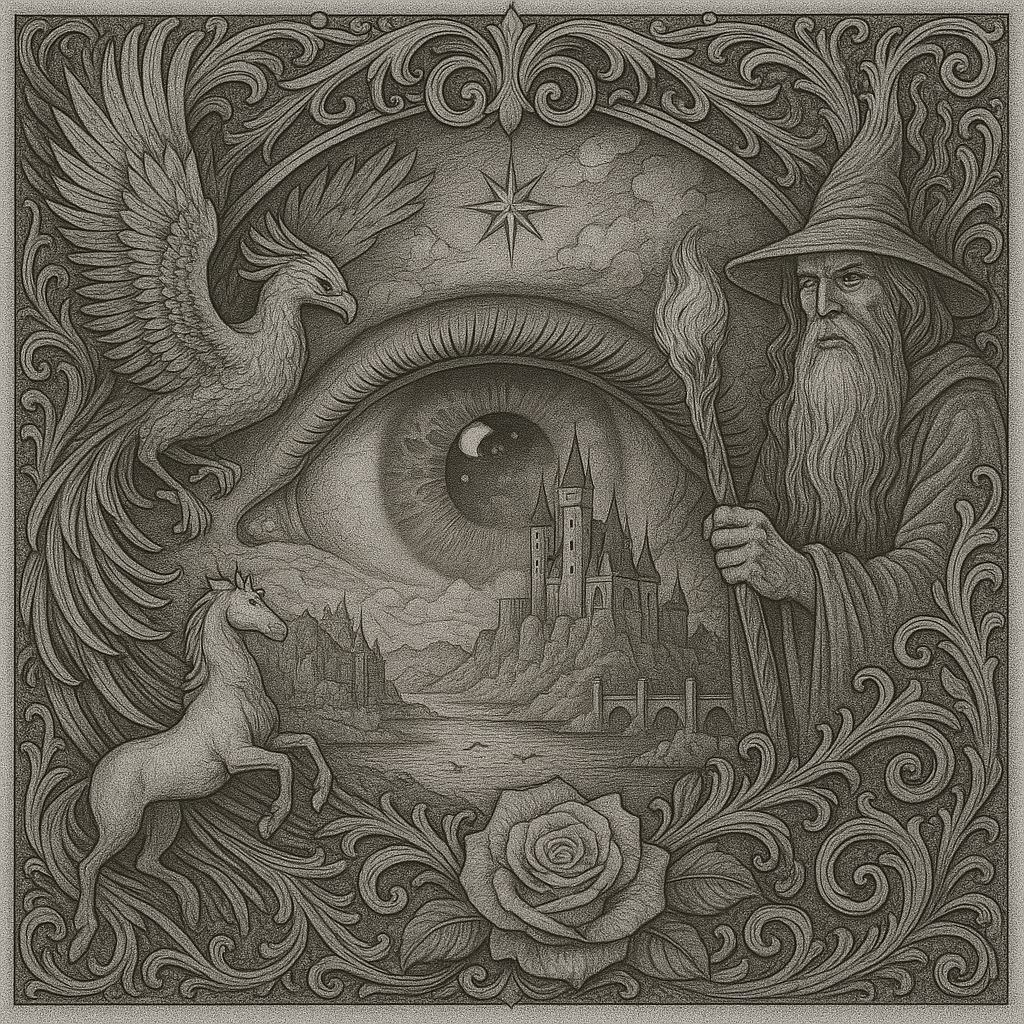 Mystic Realm Coloring Book – 10+ Greyscale Fantasy Pages for Printable Art Featuring Wizards, Phoenix, Elves, Castles & Magic Scenes