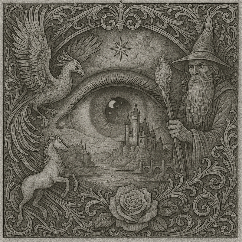 Mystic Realm Coloring Book – 10+ Greyscale Fantasy Pages for Printable Art Featuring Wizards, Phoenix, Elves, Castles & Magic Scenes
