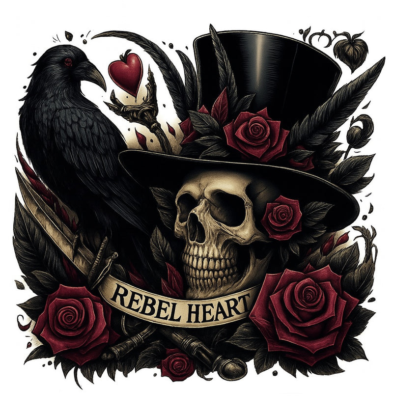 Rebel Heart Skull Raven Tattoo SVG Jpg PNG Gothic Clipart for Sublimation Cricut or Shirt Flash Tattoo Sheet or Sticker Decal DIY Art Print