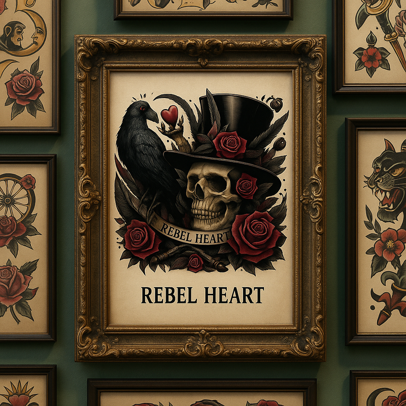 Rebel Heart Skull Raven Tattoo SVG Jpg PNG Gothic Clipart for Sublimation Cricut or Shirt Flash Tattoo Sheet or Sticker Decal DIY Art Print