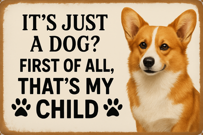 It's Just a Dog? That's My Child – Customizable Printable Pet Sign with Transparent PNG for Any Dog Breed | Funny Digital Wall Art Download