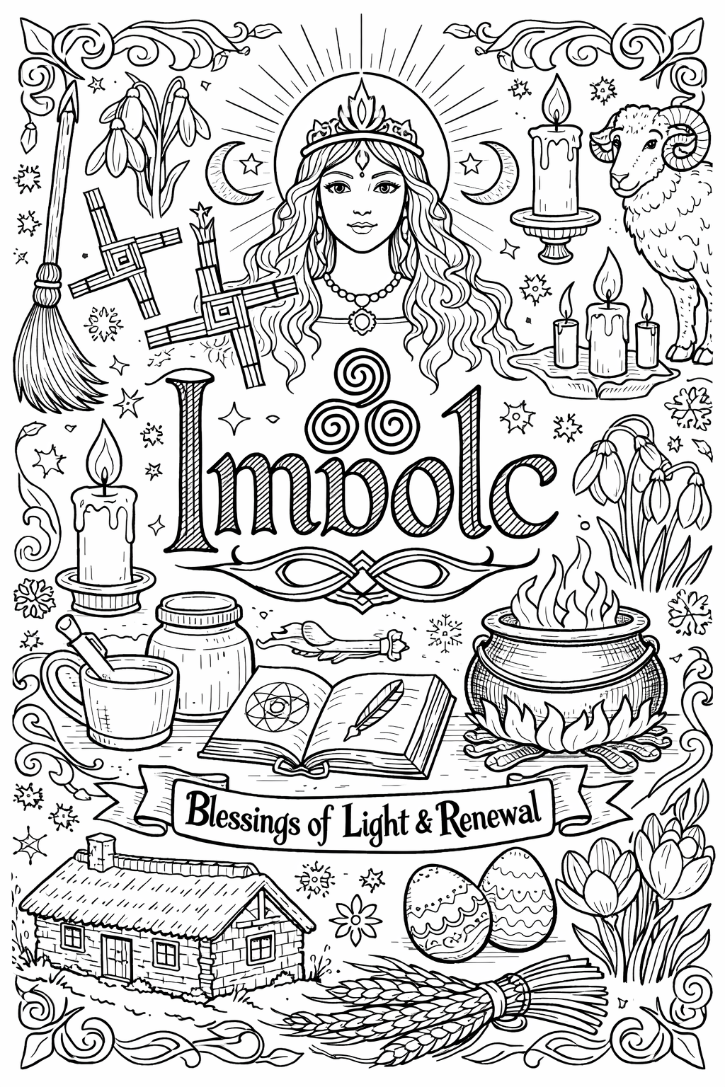 Imbolc Coloring Book Pages Printable Grimoire Pagan Sabbat Ritual Coloring Sheets Witchcraft Coloring Book Digital Download