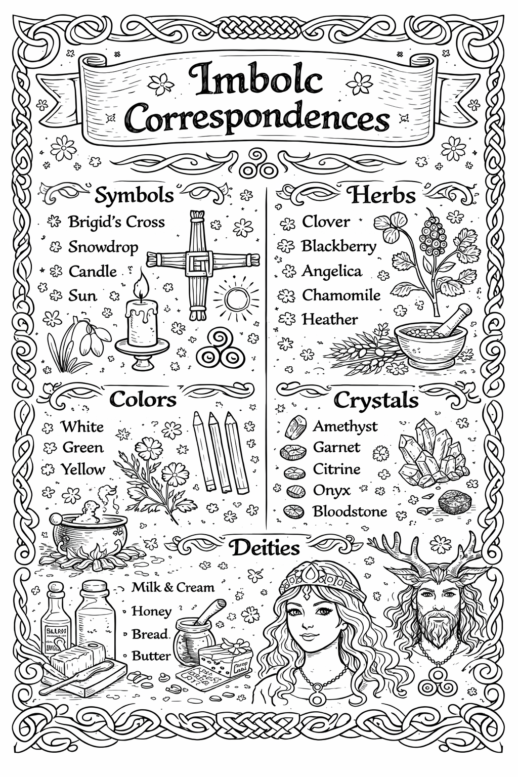 Imbolc Coloring Book Pages Printable Grimoire Pagan Sabbat Ritual Coloring Sheets Witchcraft Coloring Book Digital Download