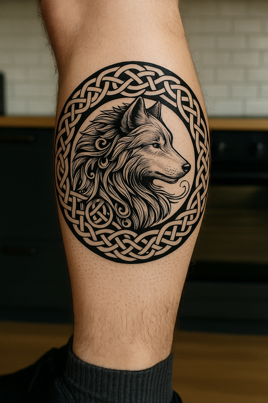 Wolf Head in Celtic Circle Fake Tattoo for Woman Man Arm Art Tattoo Sticker Punk Temporary Tattoos Digital Download Sublimation Printable Custom Art