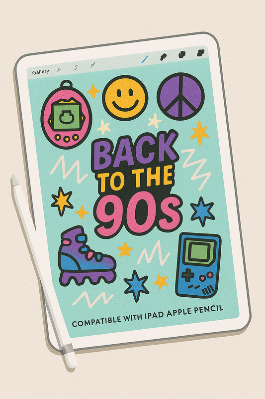 Back to the 90s Procreate Stamp Brushes | 30 Retro Doodle Stamp Brushes for iPad | 90s Aesthetic Color + B&W Brushset