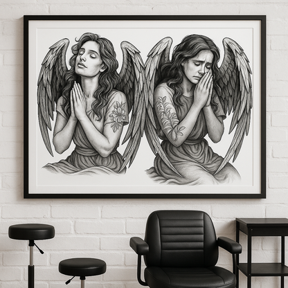 4K Design of Praying Angel – Digital Download PNG & JPG – Spiritual Art on Transparent and White Background – Peace and Hope Printable File
