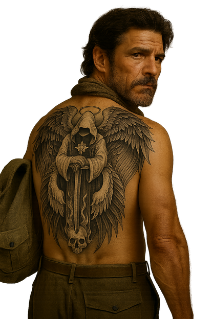 Divine Reaper Angel of Judgement Full Back Temporary Tattoo Digital Download Gothic Skull Wings Body Art Printable DIY Tattoo Flash Design