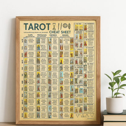 Tarot Card Cheat Sheet Knowledge Wicca One of a Kind Hippie Gypsy Printable Wall Art Spiritual Divination Vintage Aesthetic Instant Download