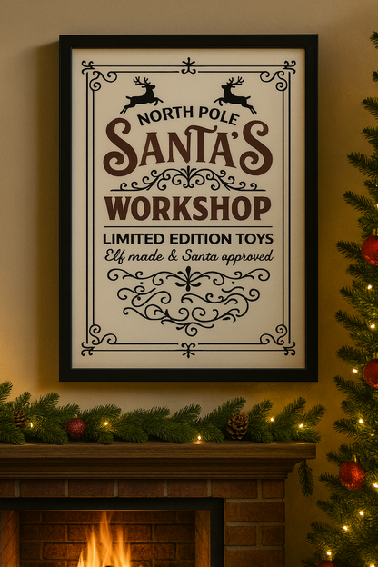 Merry Christmas Unframed Wall Art Festive Santa Claus and Tree Print 85x11 Inch Holiday Canvas Poster for Cozy Winter Home Decor