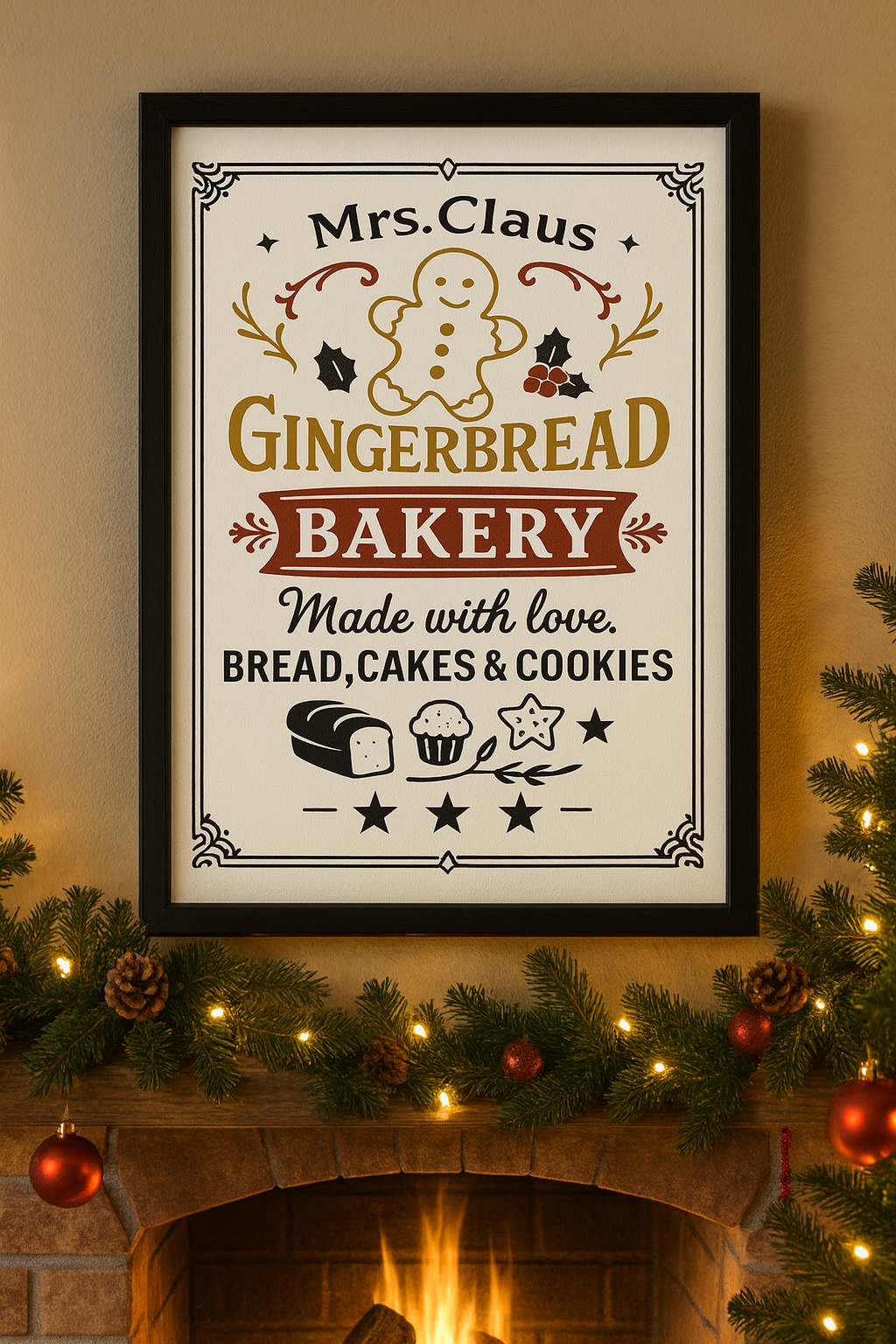 Merry Christmas Unframed Wall Art Festive Santa Claus and Tree Print 85x11 Inch Holiday Canvas Poster for Cozy Winter Home Decor