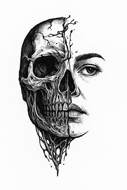 Realistic Skull Temporary Tattoo Horror Cosplay Body Art Hyper-detailed DIY skull tattoo design for horror cosplay statement piece