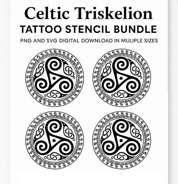 Celtic Spiral Triskelion Emblem Tattoo Stencil Bundle – Intricate Knotwork Design for Sublimation or Ink (Copy)