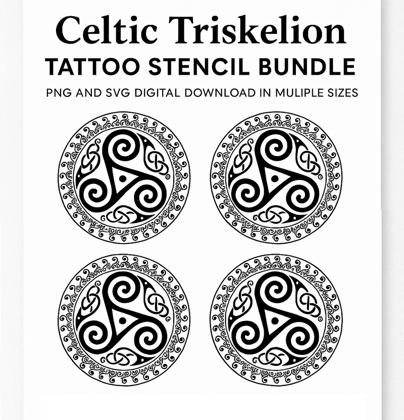 Celtic Spiral Triskelion Emblem Tattoo Stencil Bundle – Intricate Knotwork Design for Sublimation or Ink (Copy)
