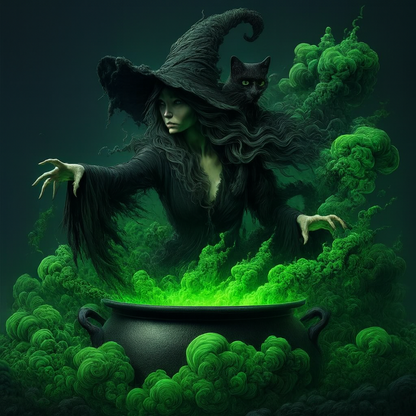 Witch Brewing Cauldron Neon Green Potion Gothic Halloween Wall Art Digital Download Printable Digital Download Magic Poster Art