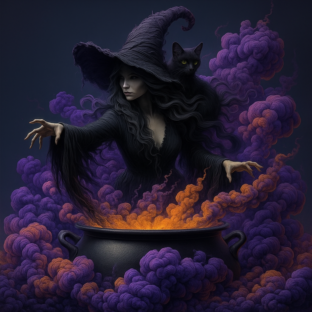 Witch Brewing Cauldron Neon Green Potion Gothic Halloween Wall Art Digital Download Printable Digital Download Magic Poster Art