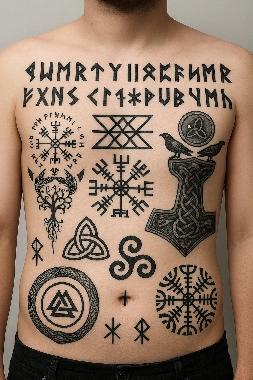 Viking Temporary Tattoo Set Norse Runes Vegvisir Compass Helm of Awe Nordic Warrior Designs for Cosplay LARP Festivals and Reenactments