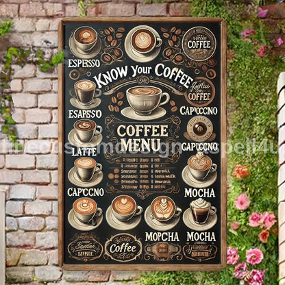 Coffee Menu Kitchen Display AI Created One of a Kind Digital Download Canvas Poster Wall Art Print DIY Printable Gift Make Your Own Crafts