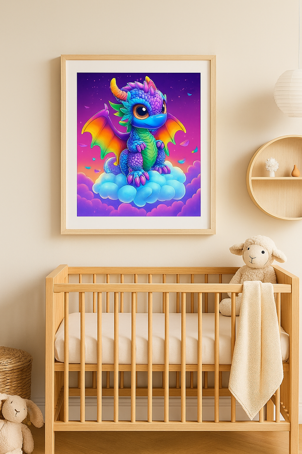 Colorful Baby Dragon Fantasy Digital Art – PNG SVG Download – Kawaii Rainbow Cloud Dragon for Nursery Wall Decor, Vinyl, Sublimation Print
