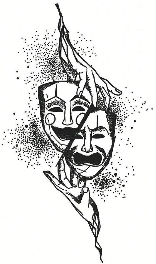 Comedy Tragedy Clown Printable Large Temporary Tattoo AI Created Digital Download Canvas Poster Wall Art DIY Gift Make Your Own Crafts
