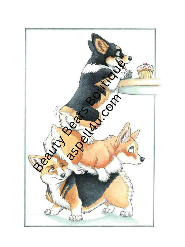 Corgi Stacked for Cupcake Theft  - Digital Download  Cottage Core - Create Your Own Art - Digital Download - Custom Wall Print - Retro Vintage Style DIY Art - Gift for Friend