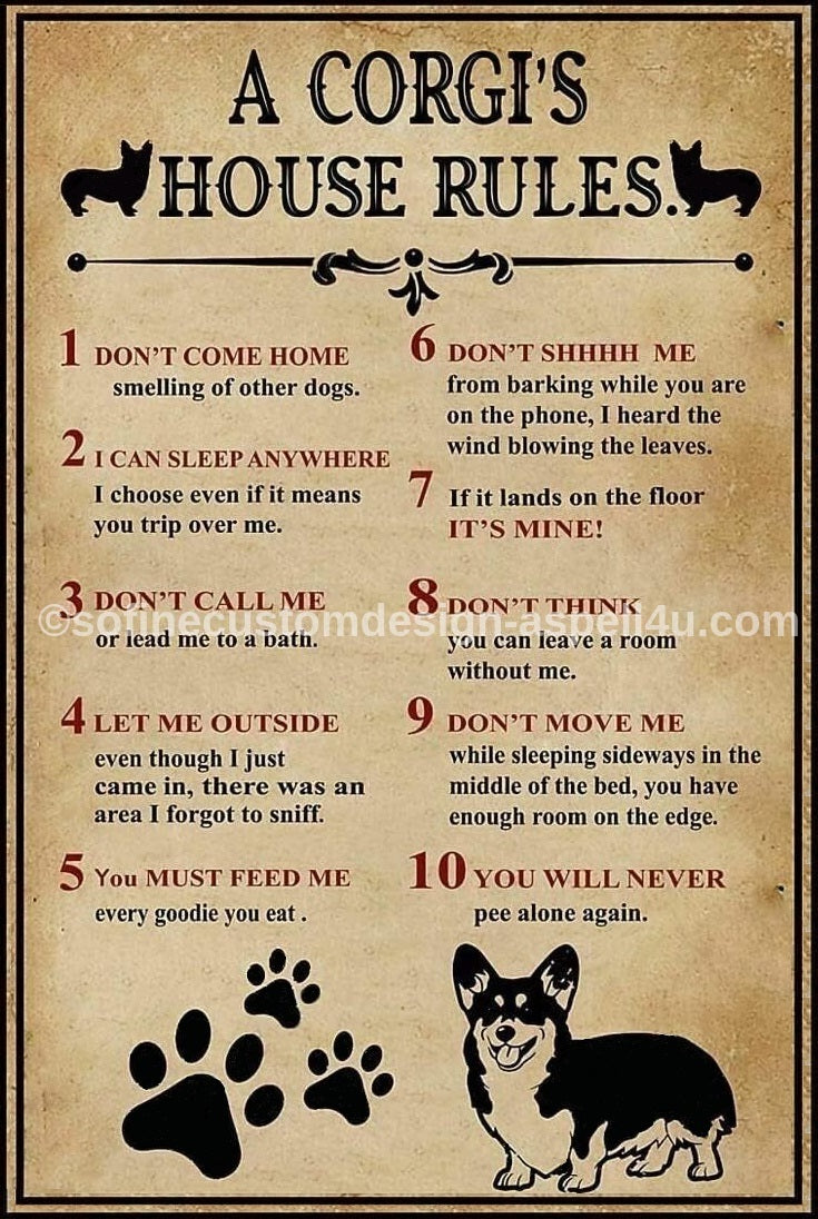 Corgi House Rules Dog Lovers Art AI Created One of a Kind Digital Download Canvas Poster Wall Art DIY Printable Gift Make Your Own Crafts