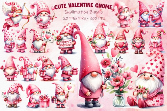 Printable Adorable Valentines Gnomes Sublimation Clipart Graphic Digital Sublimation Clipart Use for Junk Journal Scrapbooks Wall decor etc