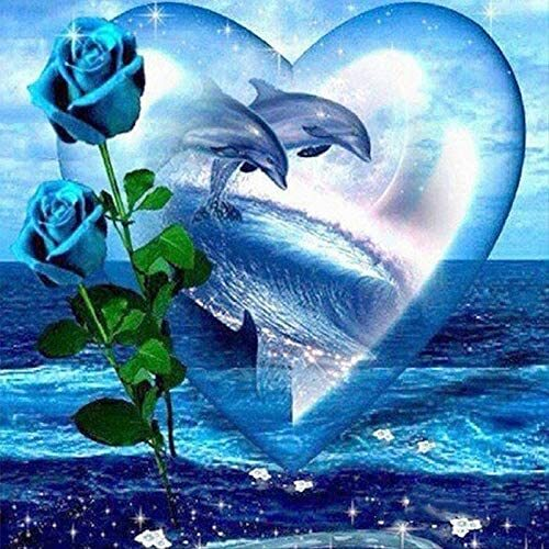 DIY Printable Dolphin Blue Rose Heart | Digital Download Wall Art Print and Frame | Custom Cards, TShirt Art, Coffee Cup, Quote Design, Etc