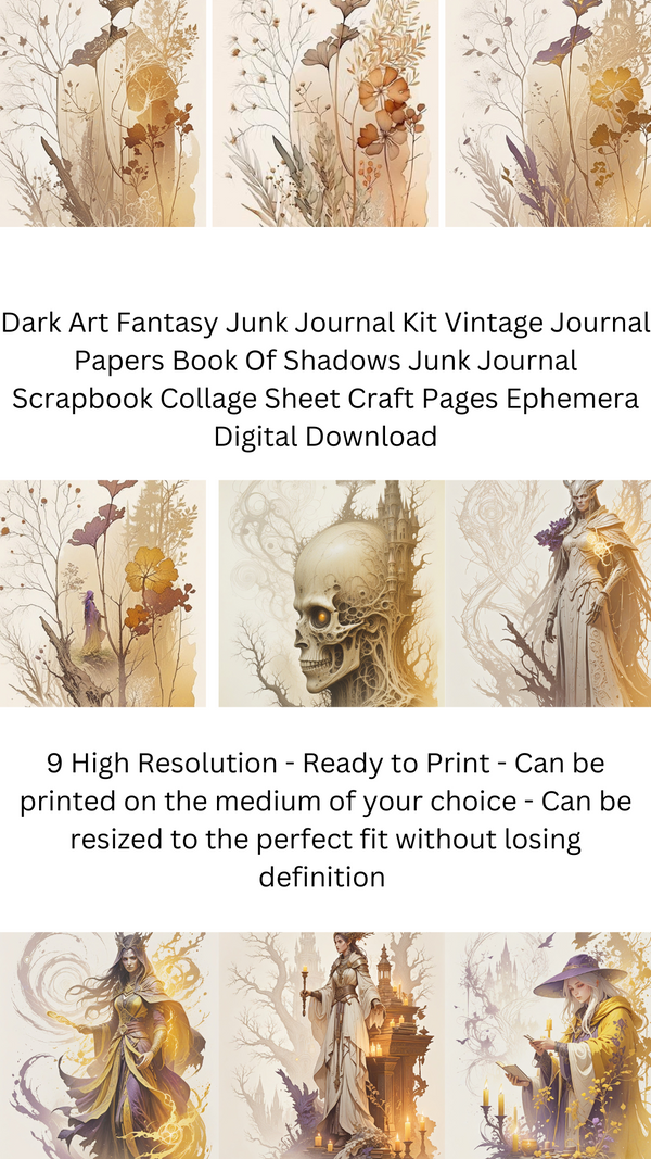 Dark Art Fantasy Vintage Journal Papers Book Of Shadows Junk Journal Scrapbook Individual Ephemera Collage Sheet DIY Pages Digital Download