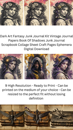  Dark Art Fantasy Vintage Journal Papers Book Of Shadows Junk Journal Scrapbook Individual Ephemera Collage Sheet DIY Pages Digital Download 