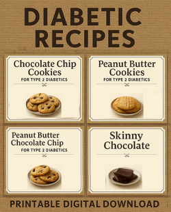 Diabetic-Friendly Cookie Recipe Card Set JPG PDF – Chocolate Chip, Peanut Butter, Peanut Butter Chocolate Chip Skinny Chocolate – Printables