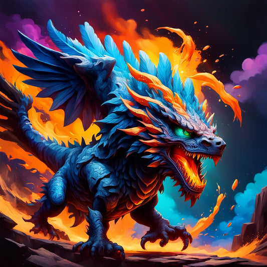 Dragon Fire Fantasy Art - AI Created One of a Kind Digital Download Art Print - Canvas Poster, Wall Art, Junk Journal, Fairy Core, DIY Gift