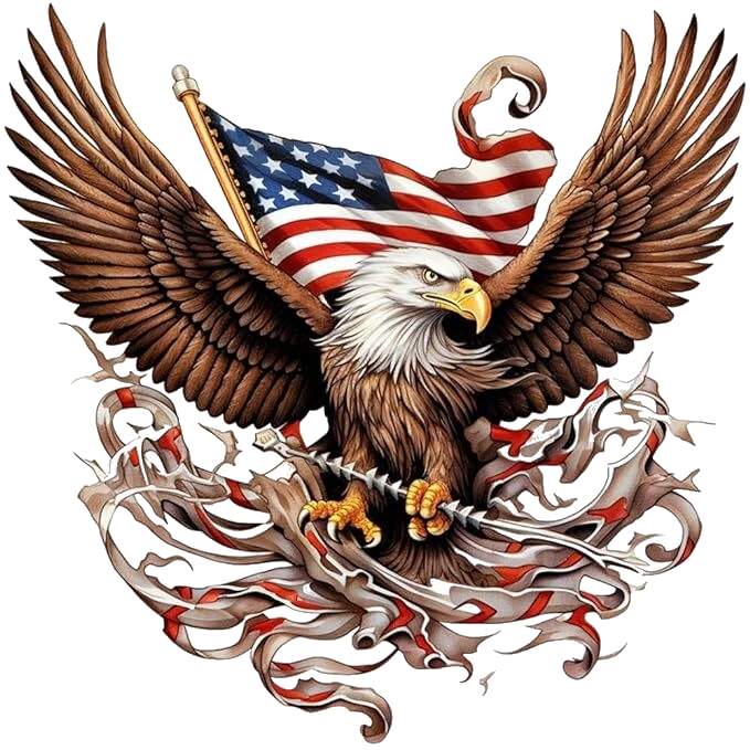 Eagle with America Flag- AI Created Custom Artwork Gift - Digital Download Canvas Print Wall Art Poster, Junk Journal Cottage Core DIY Craft PNG with Transparent Background