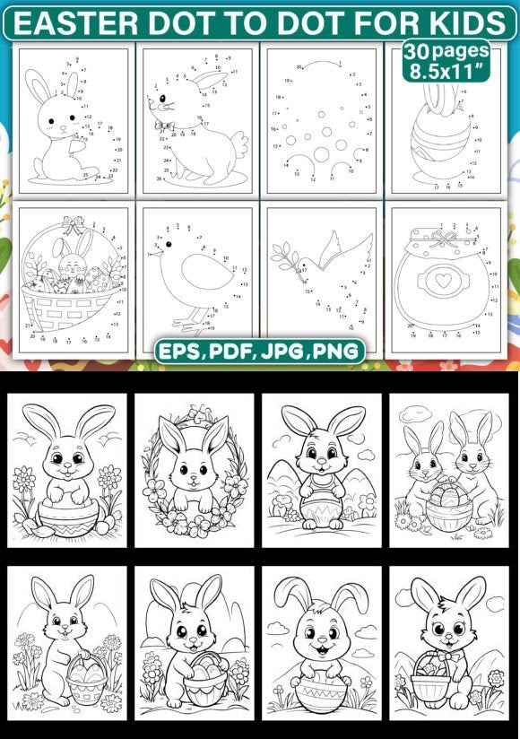 Cute Animal Happy Easter and Dot to Dot Easter Coloring Pages for Kids Massive Bundle of Child Activity Pages Keep Them Busy for HOURS!