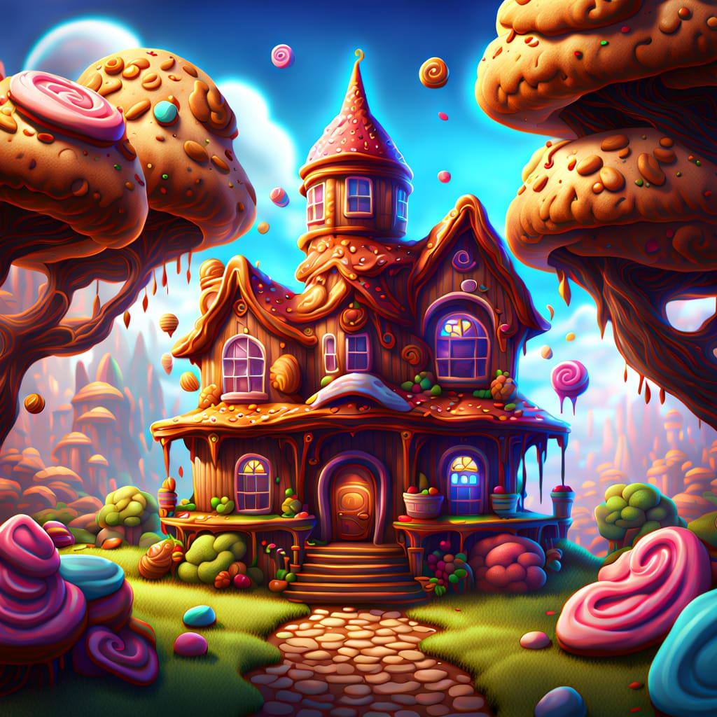 Fantasy Cookie and Candy Mansion Display Art | AI-Generated Digital Download for Canvas Poster Wall Art &amp; DIY Crafts