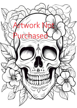 Black Skull with Flowers Can Use for Tattoo Design or Coloring Page Flash Sublimation Printable Digital 300 DPI Custom Art Can Be Resized