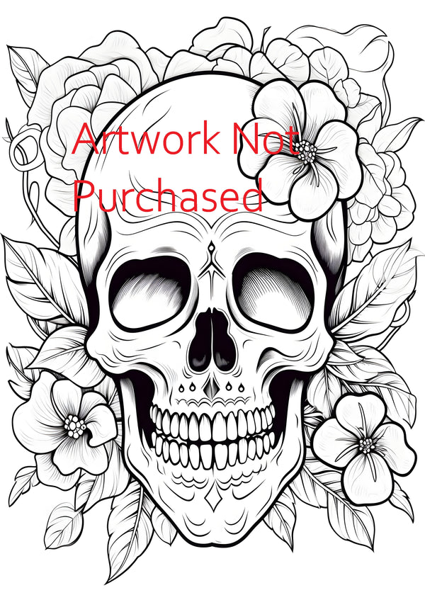 Black Skull with Flowers Can Use for Tattoo Design or Coloring Page Flash Sublimation Printable Digital 300 DPI Custom Art Can Be Resized